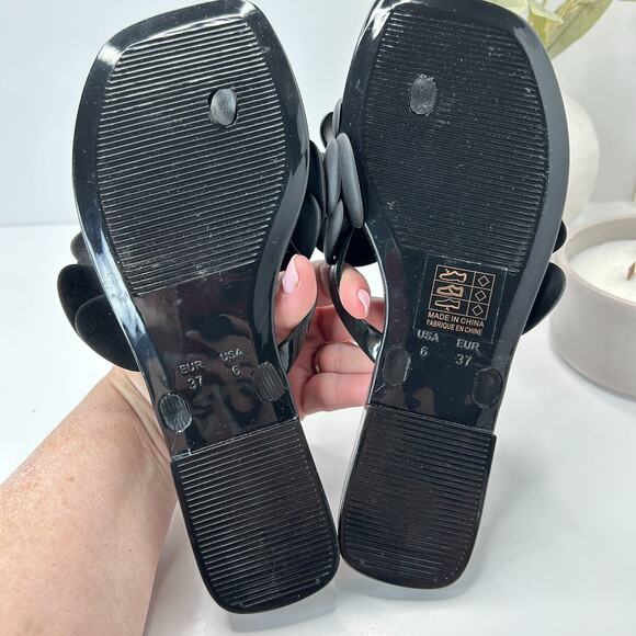 Jeffrey Campbell Floralee Rosette Flower Slide Sandals Black Shiny Women's 6 - Picture 8 of 8